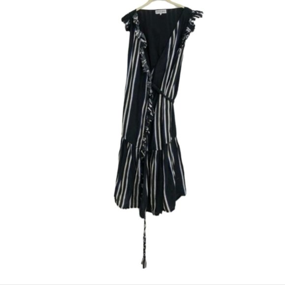 Apiece Apart  Costa Del Sol Ruffle Wrap maxi dress Linen Silk blend   striped W4 - Picture 3 of 16